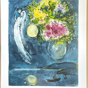 Marc Chagall exhibition poster Lovers and vase with flowers museum artist art print blue still life 1994 image 2