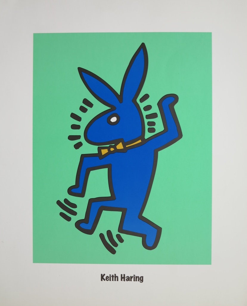 Keith Haring Exhibition Poster - Blue Bunny Dancing - Pop Art