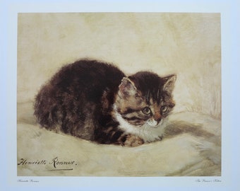 Henriette Ronner exhibition poster - The Parson's Kitten - museum print - offset lithograph - Dutch artist - 1995