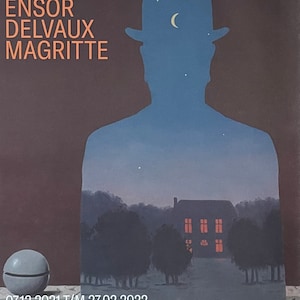 Cartaz da exposição Rene Magritte - Belgian Masters - surrealista - artista belga - artista de museu - impressão de arte - Delvaux - Ensor