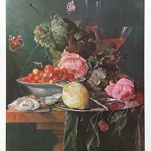 Cartel de la exposición de Jan Davidsz de Heem - Nature Morte aux Fruits - Naturaleza muerta con frutas - Artista del museo - Impresión de arte vintage - Década de 1970
