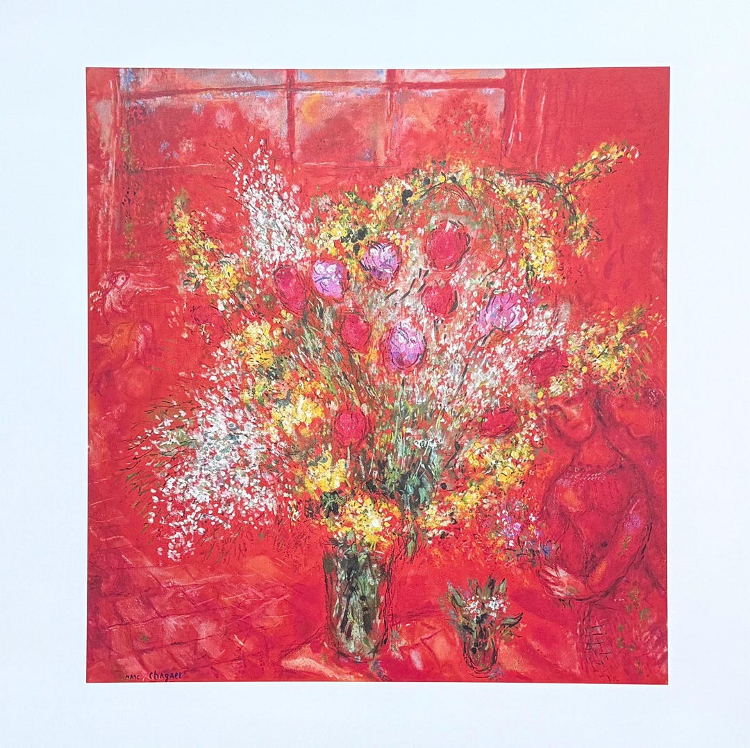 Marc Chagall Exhibition Poster - Fleurs Sur Fond Rouge - Museum Artist ...