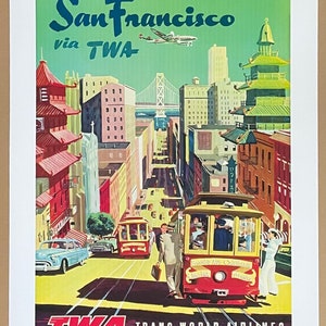 Cartaz de turismo da Trans World Airlines - São Francisco por TWA - Golden Gate - viagens - férias - impressão de arte decorativa - litografia offset imagem 2
