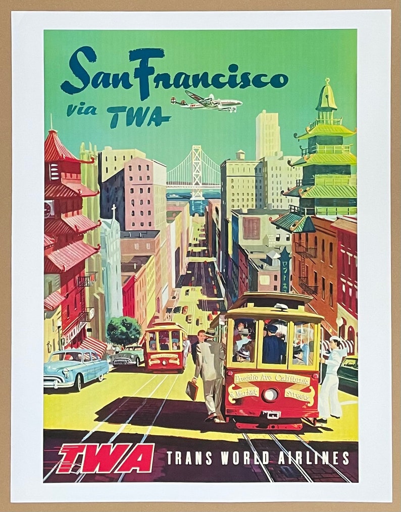 Cartaz de turismo da Trans World Airlines - São Francisco por TWA - Golden Gate - viagens - férias - impressão de arte decorativa - litografia offset imagem 2