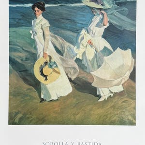 Joaquin Sorolla Y Bastida exhibition poster - Walk on the beach - impressionism - romantic - white dress - art print - Spanish Artist