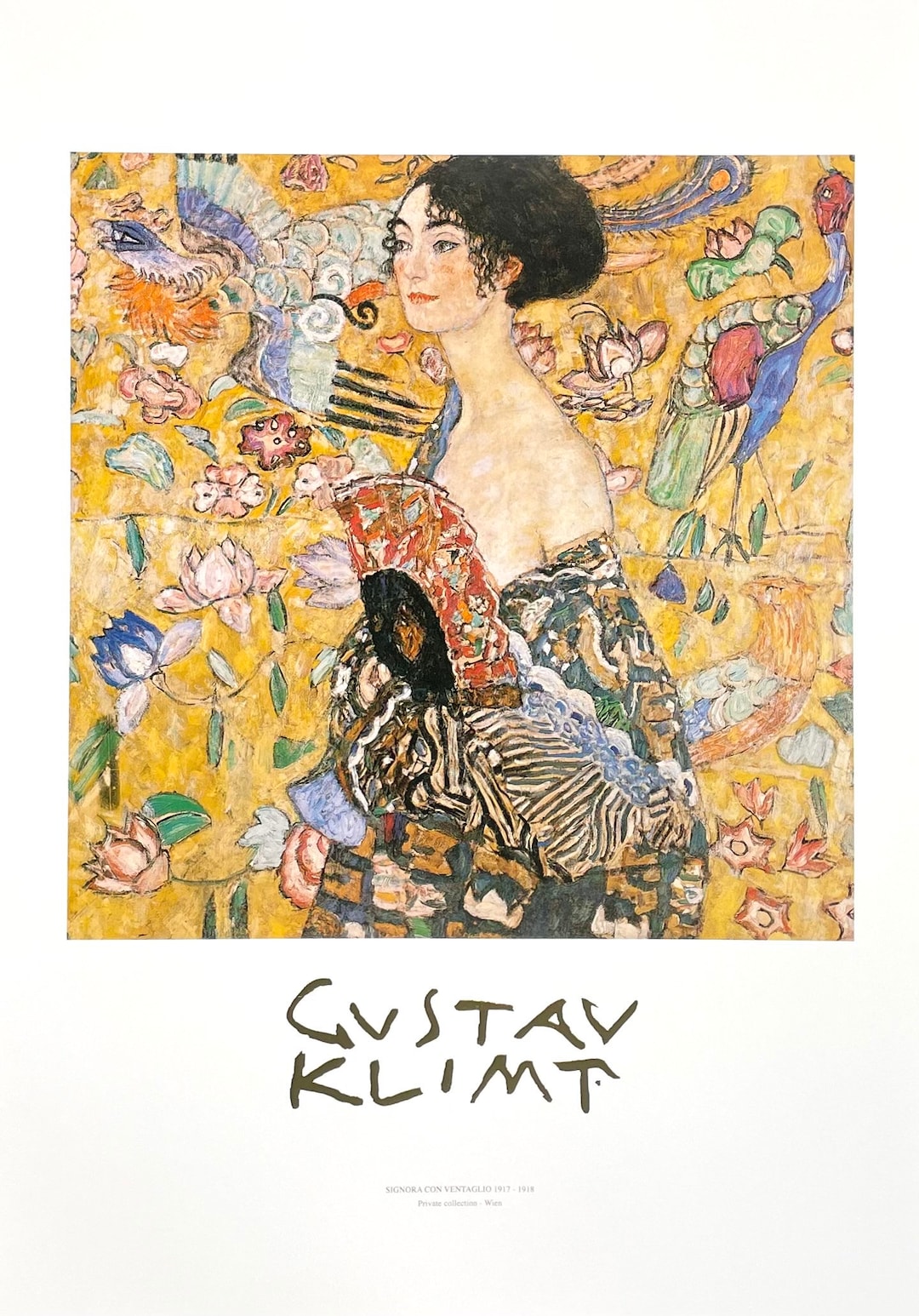 GUSTAV KLIMT、クリムト、扇を持つ婦人、希少な画集より、新品高級額