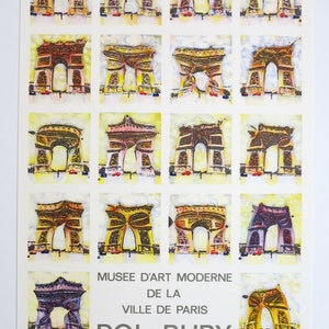 Pode incluir: Um cartaz para uma exposi&ccedil;&atilde;o de arte que apresenta 16 aquarelas do Arco do Triunfo em Paris. O cartaz &eacute; intitulado "Mus&eacute;e d'Art Moderne de la Ville de Paris" e "Pol Bury". A exposi&ccedil;&atilde;o ocorreu de 16 de junho a 17 de outubro de 1982.