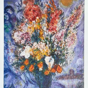 Cartel de la exposición de Marc Chagall - Ramo de flores - artista del museo - impresión artística - azul - naturaleza muerta