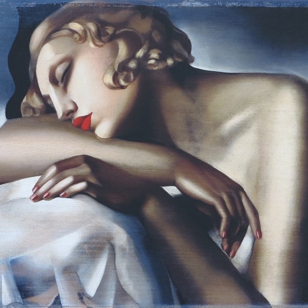 Tamara de Lempicka exhibition poster - The Sleeper - female portrait - art deco - museum print - excellent