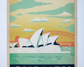 Australian tourism poster - Sydney - Opera house - harbour bridge - quality paper print