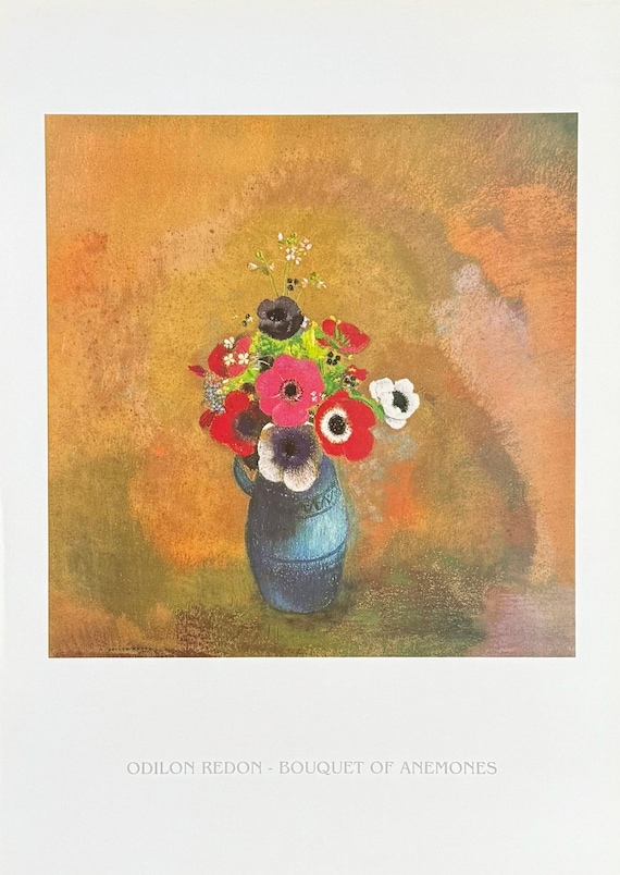 Odilon Redon ルドン　青い花瓶のアネモネとリラ　複製画 アネモネ ルドン 花 ルドン 青い花瓶のアネモネとリラ 絵画 複製画 額