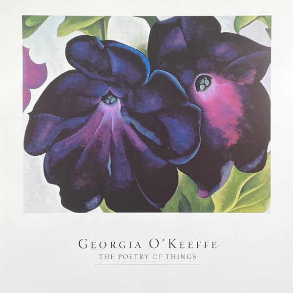 Poster de l'exposition Georgia O'Keeffe - The Poetry of Things - pétunias noirs et violets - fleurs - artiste du musée - impression d'art - excellent