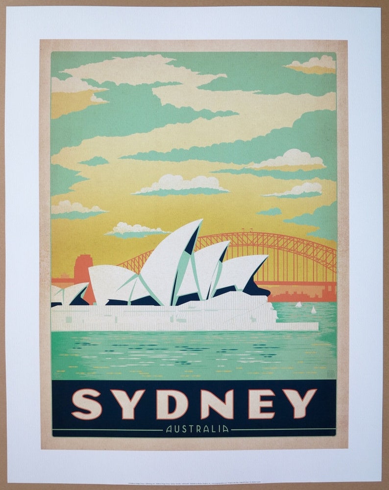 Australiensk turismposter - Sydney - Operahuset - Harbour Bridge - resor - turism - konsttryck bild 2