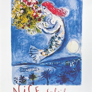 Marc Chagall exhibition poster - Nice - Soleil Fleurs - museum artist - art print - sun - flowers - love - 2004