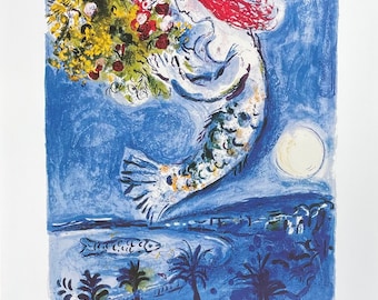 Marc Chagall exhibition poster - Nice - Soleil Fleurs - museum artist - art print - sun - flowers - love - 2004