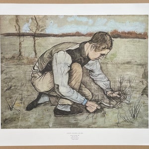 Cartel de la exposición Vincent van Gogh - Niño con hoz - granjero - artista del museo - impresión de arte - litografía offset - años 70 imagen 2