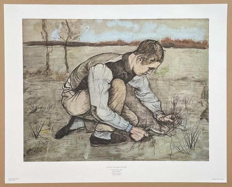 Cartel de la exposición Vincent van Gogh - Niño con hoz - granjero - artista del museo - impresión de arte - litografía offset - años 70 imagen 2