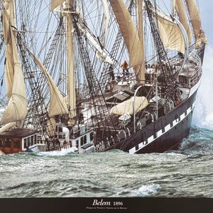 Velero - Belem 1896 - embarcación - velero francés - océano - mar - regata - cartel de exposición - impresión artística - fotografía - litografía offset
