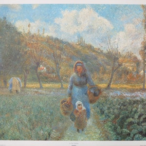 Cartel de la exposición Camille Pissarro - En el jardín - impresión museística temprana - 1970s