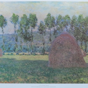 Cartel de la exposición de Claude Monet - Paisaje con pajares - impresión del museo - litografía offset - excelente - 1970s