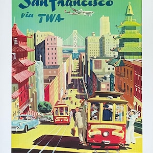 Póster turístico de Trans World Airlines - San Francisco de TWA - Golden Gate - viajes - vacaciones - impresión de arte decorativo - litografía offset