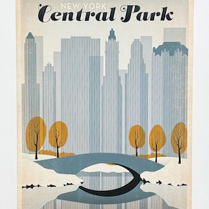 Nueva York - Central Park - cartel turístico - horizonte - viajes - vacaciones - impresión de arte decorativo - reproducción