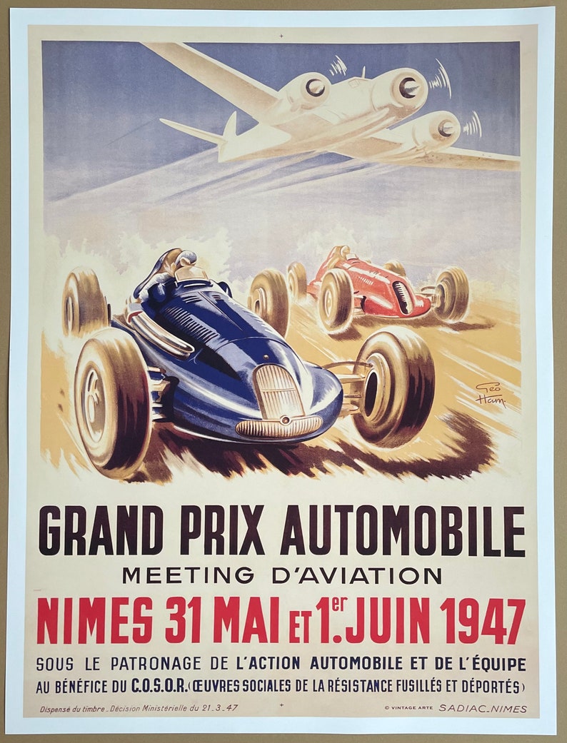 Affiche de lexposition Geo Ham Formule 1 Grand prix automobile course automobile lithographie offset reproduction de haute qualité image 2
