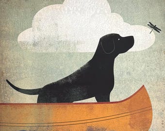 Black Dog exhibition poster - Labrador - dogs - Canoe - decorative art print