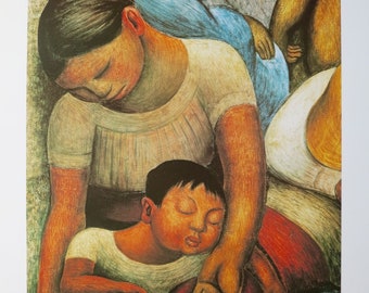 Diego Rivera exhibition poster - La noche de los pobres - mother and child - museum artist - art print