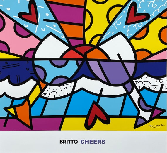 Romero Britto exhibition poster - Cheers - love - drink - bar - restaurant  - museum artist - art print - excellent condition - pop art