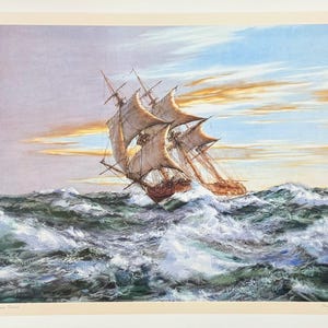 Affiche de l&#39;exposition Montague Dawson - Dawn Chase - peintre maritime britannique - voilier - impression d&#39;art - lithographie offset