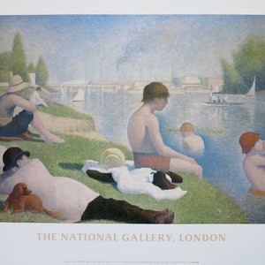 Affiche de l'exposition Georges Seurat Une Baignade, Asnières The National Gallery, Londres estampe de musée lithographie décalée impressionniste image 1