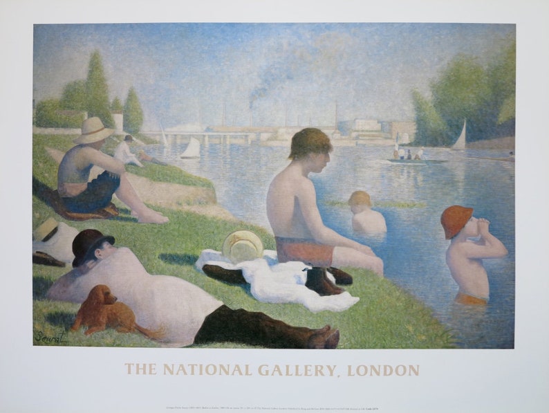 Affiche de l'exposition Georges Seurat Une Baignade, Asnières The National Gallery, Londres estampe de musée lithographie décalée impressionniste image 1