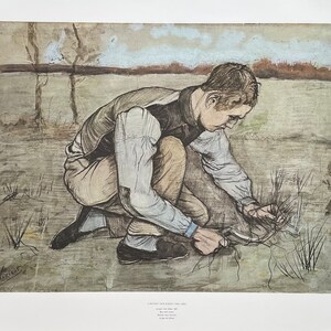 Cartel de la exposición Vincent van Gogh - Niño con hoz - granjero - artista del museo - impresión de arte - litografía offset - años 70 imagen 1