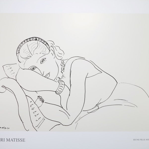 Henri Matisse exhibition poster - Jeune fille avec tiare - lady on sofa - French Art - museum artist - art print