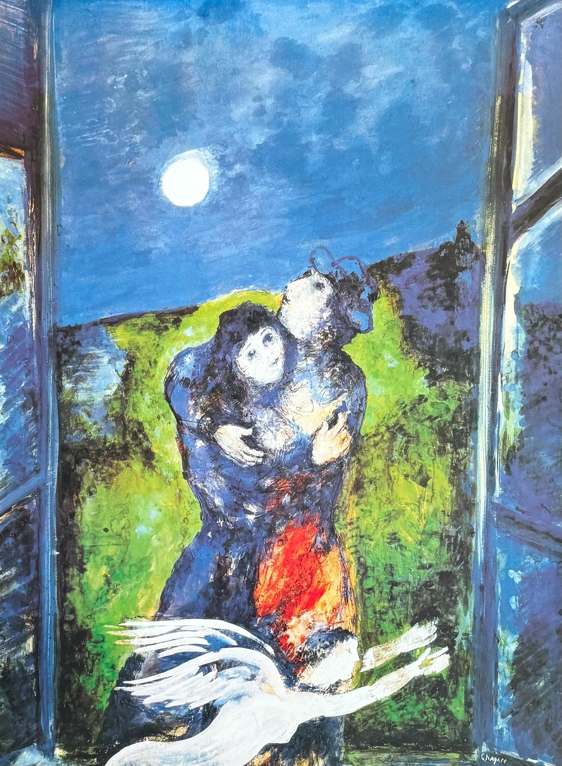 【中古】Marc Chagall ポスター Marc Chagall Exhibition Poster - Lovers in the Moonlight - Museum