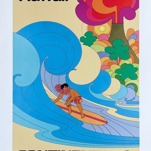 Póster turístico de Hawái - Continental Airlines - surf - impresión de arte decorativo - litografía offset - reproducción