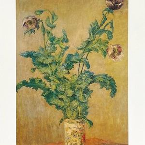 Cartel de la exposición de Claude Monet - Amapolas violetas - flores - jarrón - impresionista - romántico - naturaleza muerta - artista de museo - impresión artística