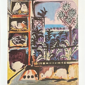 Pablo Picasso exhibition poster - The Pigeons - museum artist - art print - 1987 - excellent