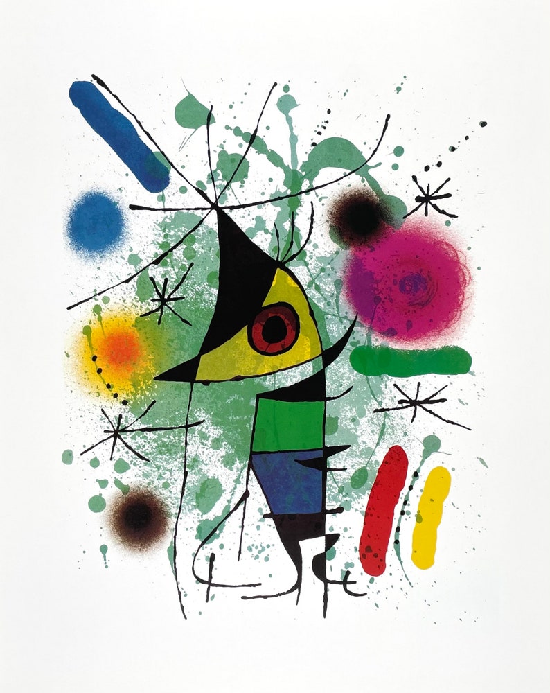 Joan Miro exhibition poster The singing fish museum artist art print surrealism offset litho image 1