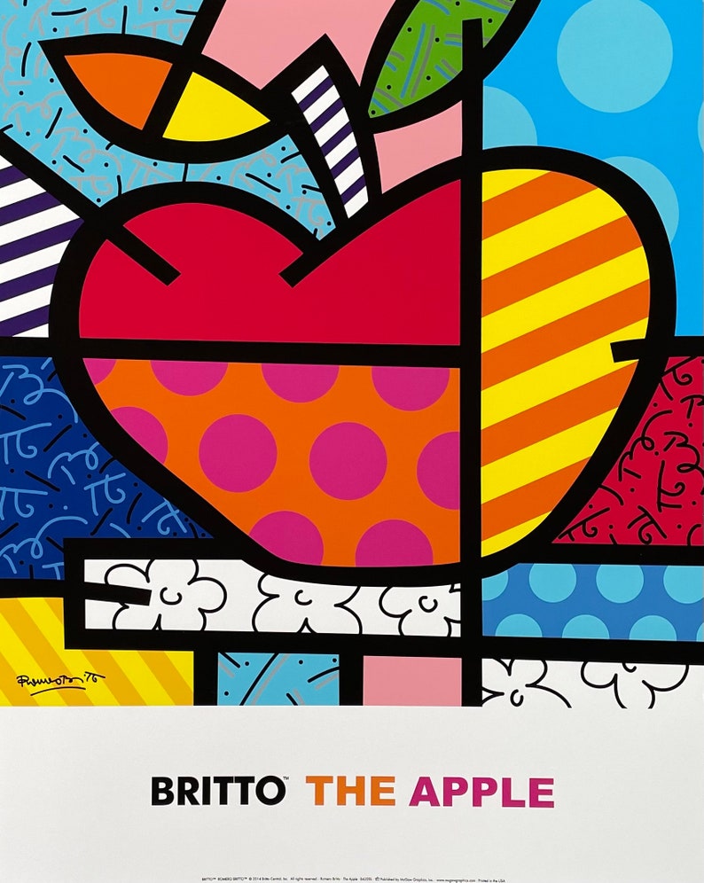 Romero Britto exhibition poster The Apple love fruit bar restaurant museum artist art print excellent condition pop art image 1