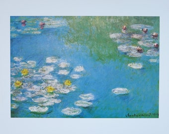 Claude Monet exhibition poster - Water lilies - impressionist - romantic - museum print - blue - green