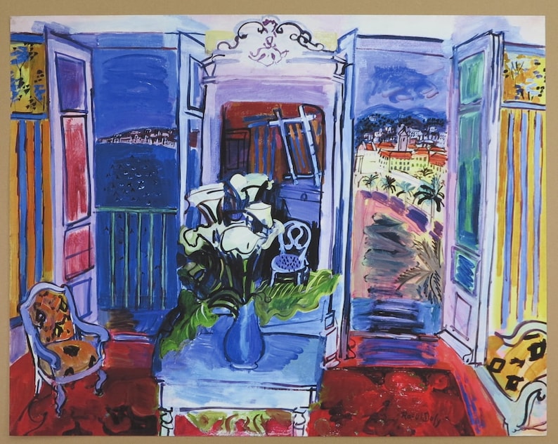 Interior with open windows excellent condition blue museum print still life Raoul Dufy exhibition poster