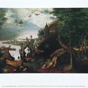 Póster de la exposición de Pieter Breugel el Viejo - La tentación de San Antonio - Galería Nacional de Arte - Washington DC - Impresión artística de los años 70