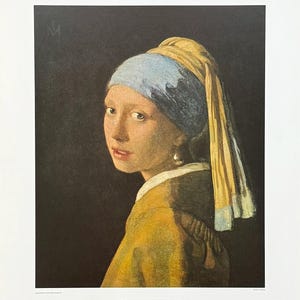 Cartel de la exposición de Jan Vermeer: Joven con turbante, retrato clásico, Edad de Oro holandesa, impresión artística de los años 70, artista del museo