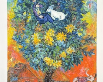 Marc Chagall exhibition poster - Autumn in the village - art print - Wadsworth Atheneum Museum of Art - flowers - love