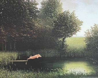 Michael Sowa Ausstellungsplakat - Kohlers Schwein - Jumping Pig - Museumskünstler - Kunstdruck - Deutscher Künstler