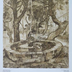 Cartel de la exposición de Vincent van Gogh - La fuente en el jardín del hospital - Artista del museo - Impresión artística - Litografía offset - Años 70