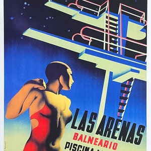 Affiche de piscine - Valence - Espagne - maillot de bain - impression d'art - reproduction de haute qualité