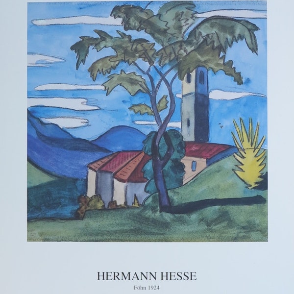 Affiche de l’exposition Hermann Hesse - föhn, 1924 - artiste de musée - estampe d’art - artiste allemand - lithographie offset - 1993